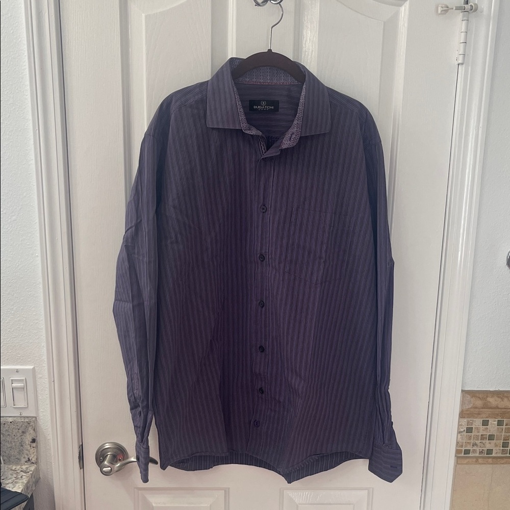 Bugatchi Men's Purple Striped Button Down Shirt